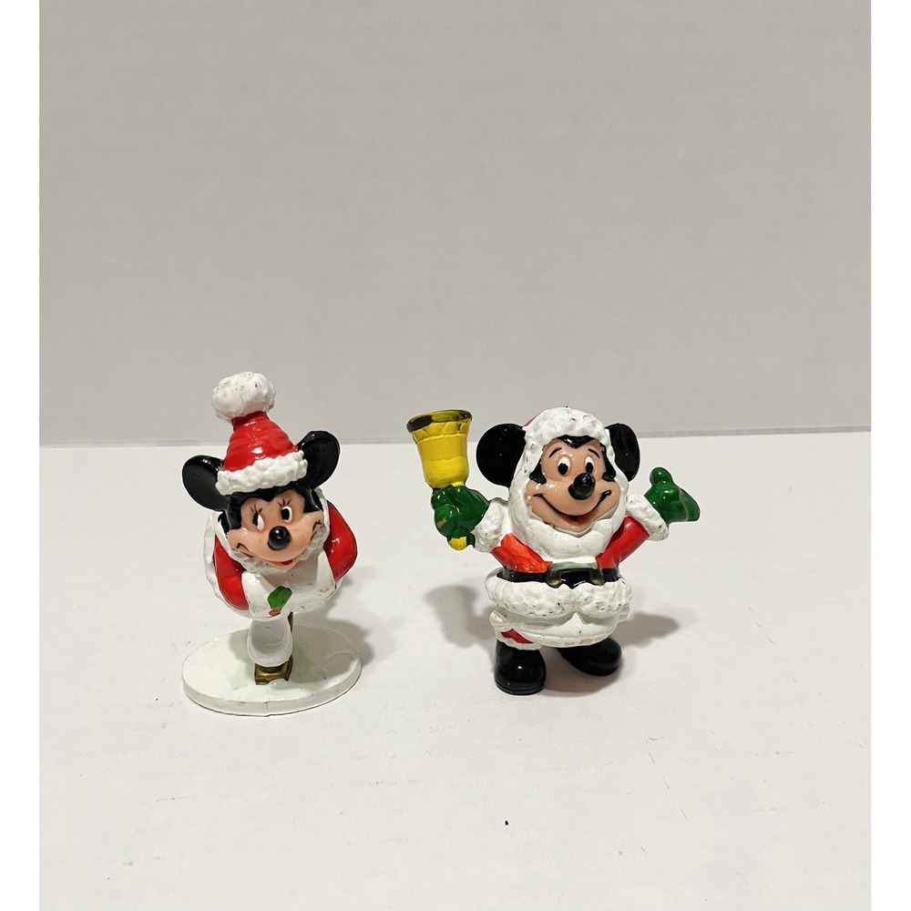 Vintage Disney Christmas MICKEY & MINNIE 2"‎ Applause PVC Cake Topper Figures